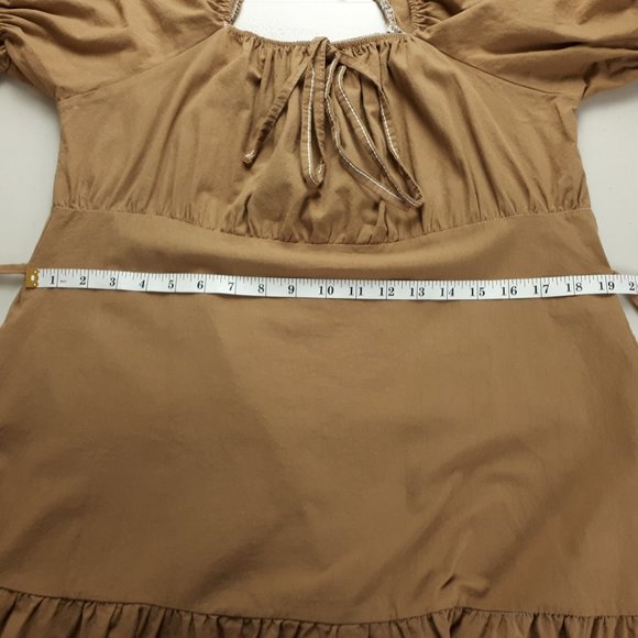 Camel Puff Sleeve Square Neck Summer Dress - Picture 8 of 13